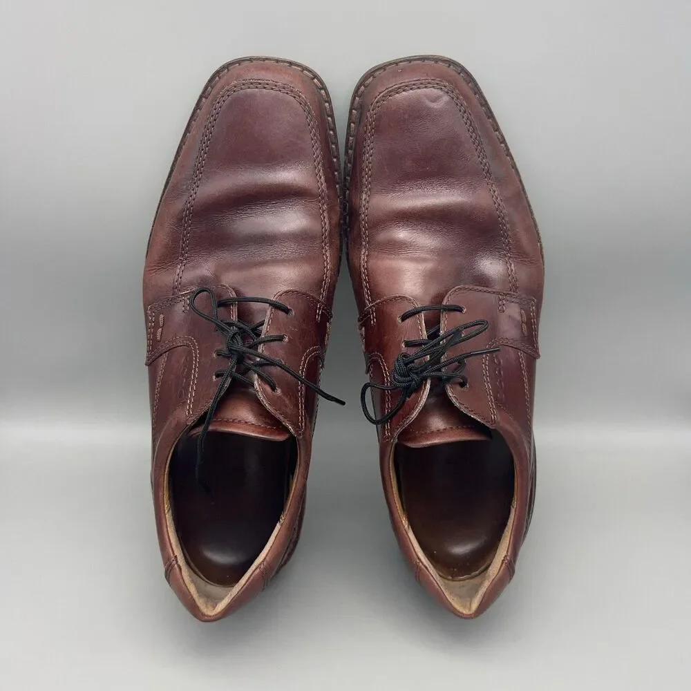 ECCO Shoes Mens Size 43 Brown Leather Apron Toe Oxford Lace Up Shock Point